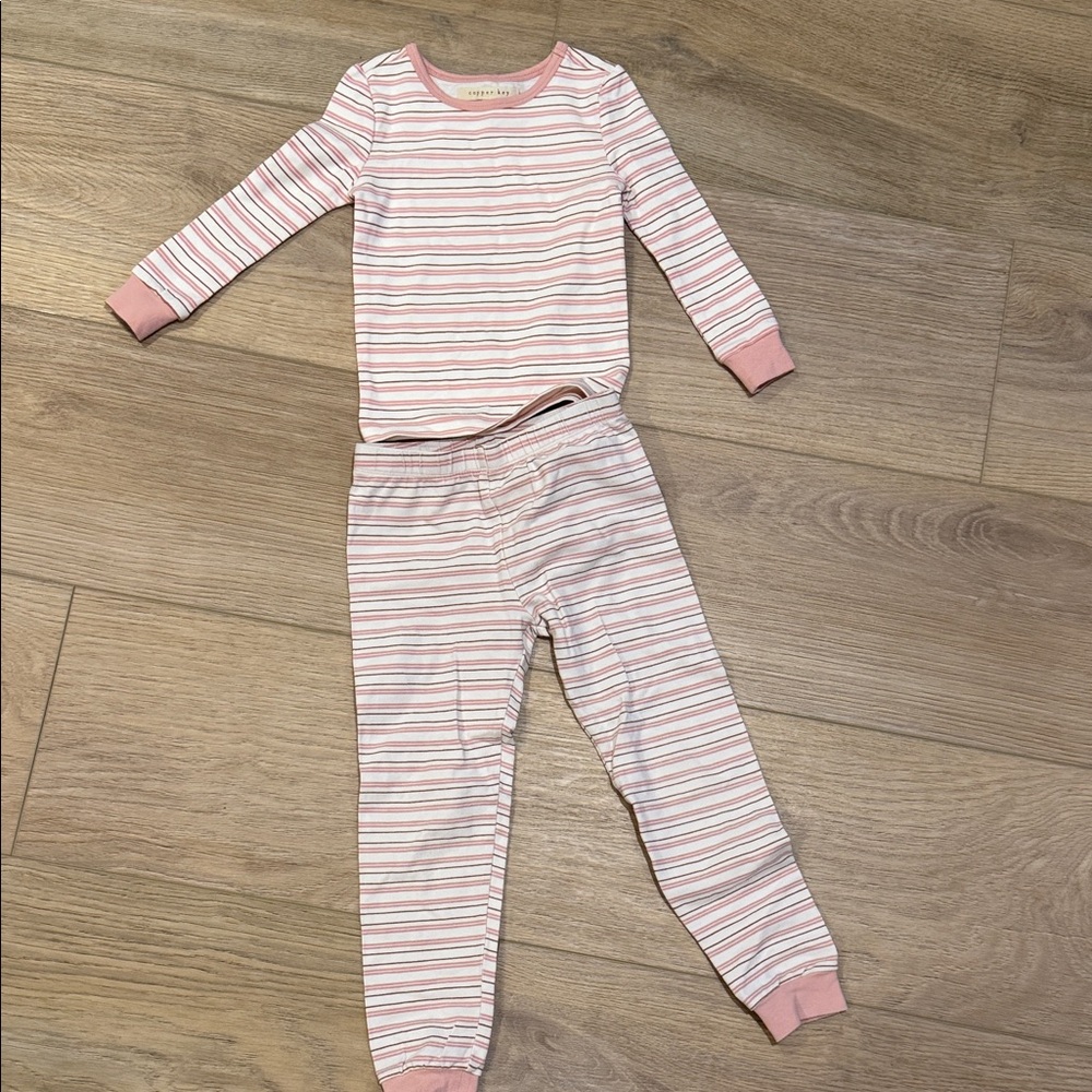 Copper Key Pink and White Striped Kids Pajama Set